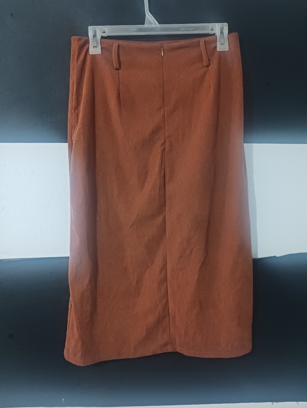 Women Camel Brown Belted Midi Slit Skirt - Picture 6 of 11